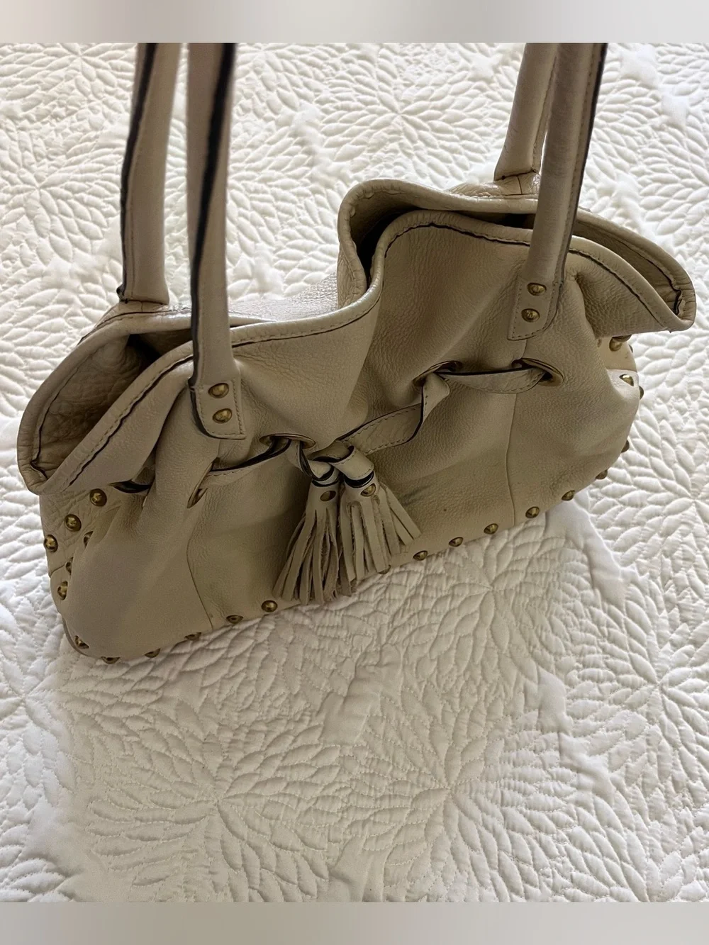 Anne Klein Cream Pebbled Leather Bag